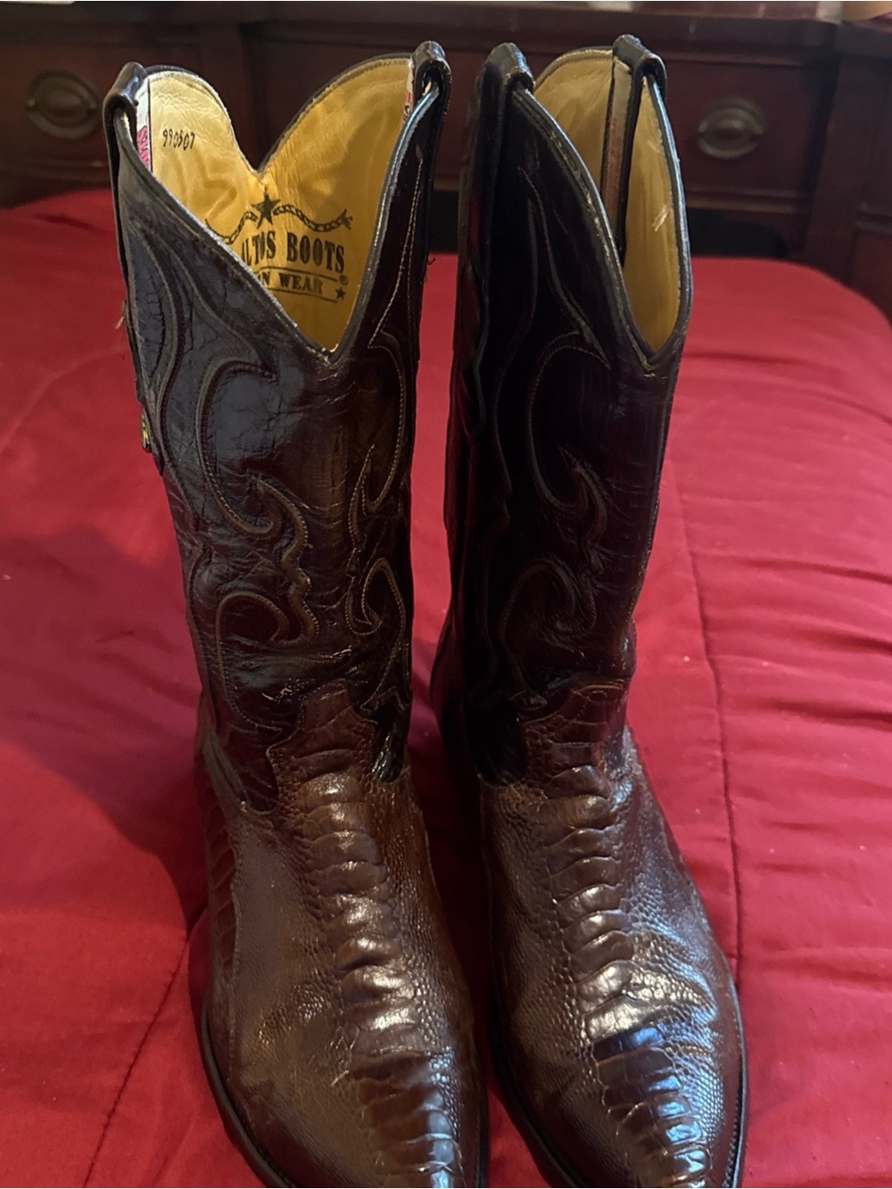 Los Altos Ostrich Stylish Men's Brown Western Cowboy Boots Size 12 EE